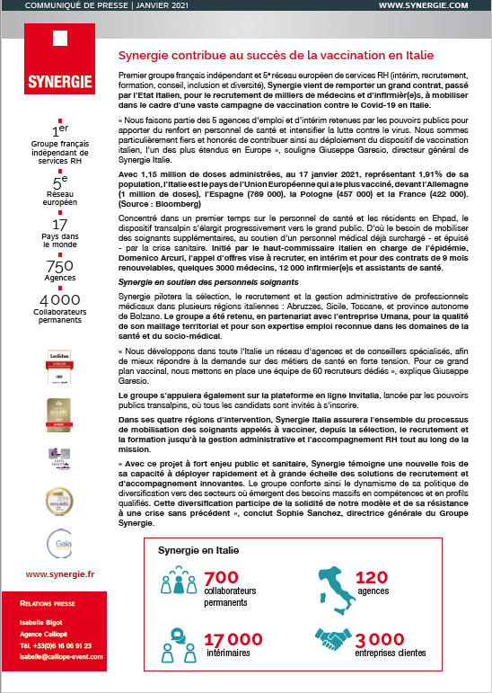 Synergie au coeur de la campagne de vaccination en Italie